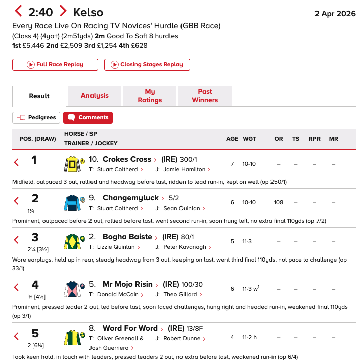 Shock As 300/1 Crokes Cross Wins On Hurdle Debut At Kelso