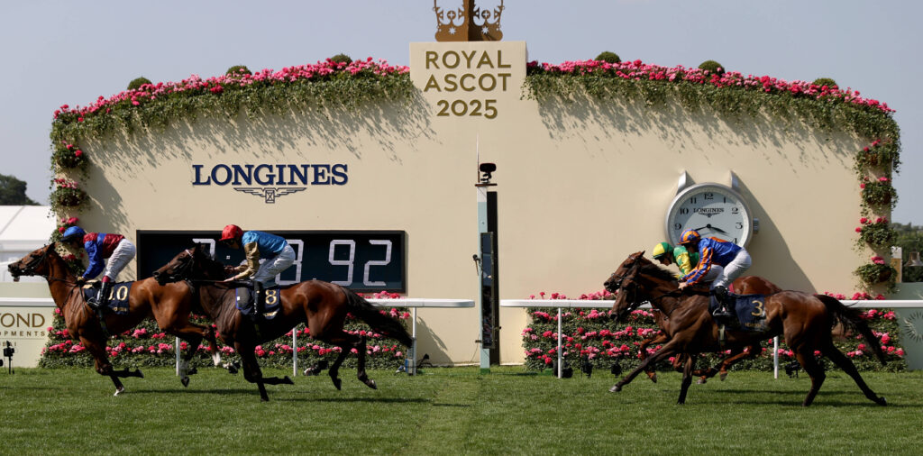Racegoers watch racing at Royal Ascot during the meeting at Ascot Racecourse
