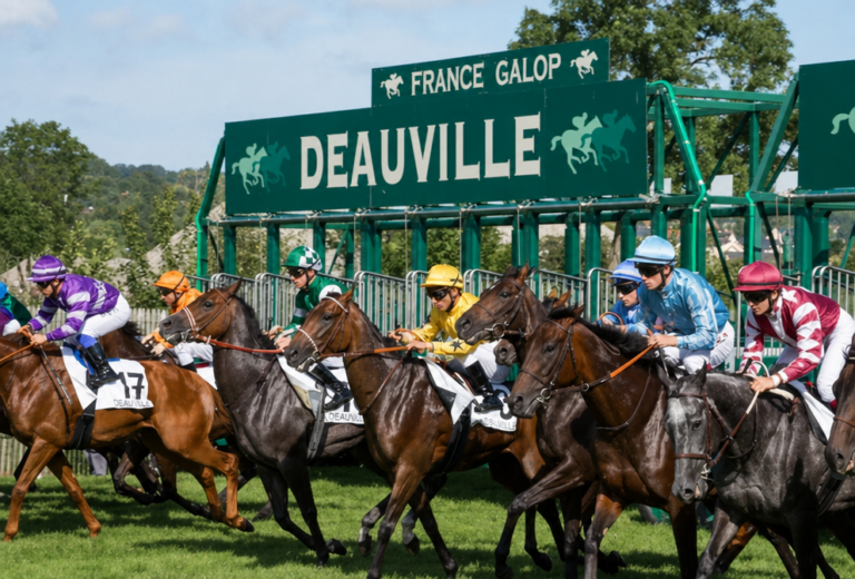 Runners racing at Deauville-La Touques racecourse during the August festival meeting