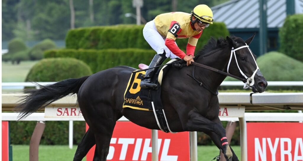 Harper's Corner wins the Listed Schuylerville Stakes at Saratoga under Paco Lopez. Photo: NYRA