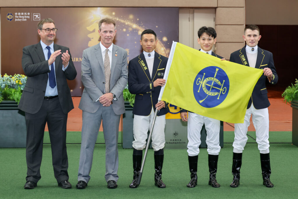 Vincent Ho, Jerry Chau and Luke Ferraris announced as Team Hong Kong's Shergar Cup representatives. Credit: Hong Kong Jockey Club